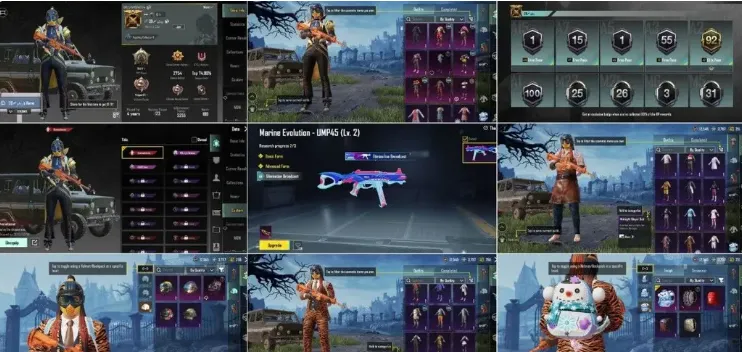 PGM497 UMP45 Evo Level 2, 48 Outfit Sets, 2 Mythic Sets, Buggy Skin, 5 Helmets, 5 Backpacks, 3 UMP45 Skins, Many Emotes & Parachutes (G)